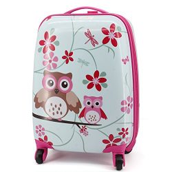 Lttxin cute kids suitcase pull along girls travelling with 4 wheel hard shell 16 inch owl