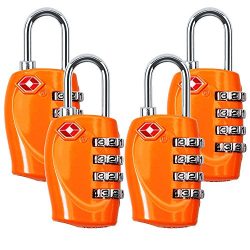 4 Dial Digit TSA Approved Travel Luggage Locks Combination for Suitcases 4 Pack -Orange