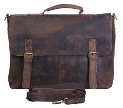 KomalC 15 Inch Retro Buffalo Hunter Leather Laptop Messenger Bag Office Briefcase College Bag