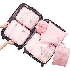 Belsmi 7 Set Packing Cubes With Shoe Bag – Travel Luggage Organizer (Pink)