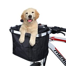 ANZOME Folding Bicycle Bike Basket, Front Detachable Handlebar Cycling Pet Bike Basket Carrier B ...