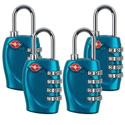 4 Dial Digit TSA Approved Travel Luggage Locks Combination for Suitcases (Blue-4pack)