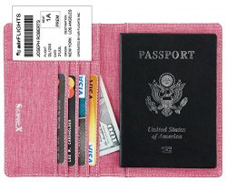 SimpacX Fabric Passport Holder Wallet Cover Case RFID Blocking Travel Wallet (rose red)