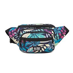 Decha Multi-Pocket Print Boho Chic Fanny Pack Canvas Waist Bag for Men or Women