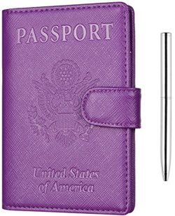 NapaWalli Leather Passport Holder Wallet Cover Case RFID Blocking Travel Wallet (crosshatch purp ...