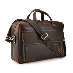 Tiding Vintage Full Grain 17″ Men’s Leather Briefcase Messenger Large Shoulder Busin ...
