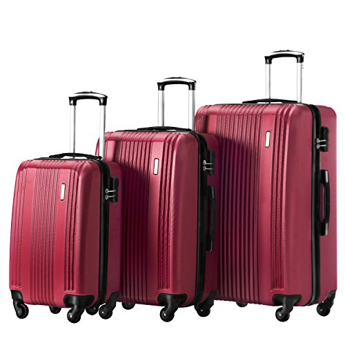Luggage Set 3 Piece Set Suitcase set Spinner Hard shell Lightweight (wind red)