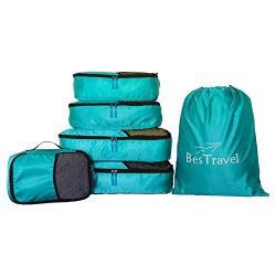 BesTravel – 5 Set Packing Cubes – Travel Organizers with Laundry Bag (blue)