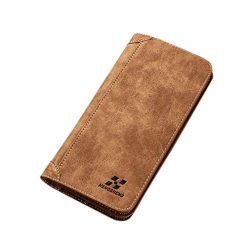 Card Holder Minimalist Mini Bifold Gift Box Passport Wallet Long (Coffee)