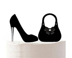 Ladies Stilettos Shoes & Hand Bag Rhinestone Sparkle Toy Cake Cupcake Decoration Topper (Black)