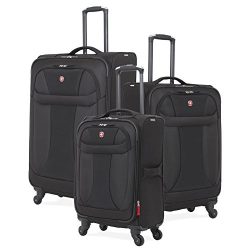 SwissGear 3 Piece Suitcase Set – Spinner Wheels – Softshell & Lightweight (Black)