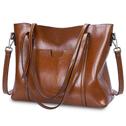 S-ZONE Women Genuine Leather Top Handle Satchel Daily Work Tote Shoulder Bag Large Capacity (Dar ...