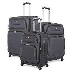 SwissGear 3 PC Expandable Spinner Wheel Suitcase Set – Softshell & Lightweight (Grey)