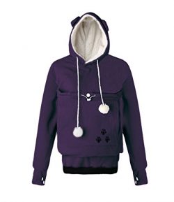 Unisex Big Kangaroo Pouch Hoodie Long Sleeve Pet Dog Holder Carrier Sweatshirt (Medium, Purple-F ...