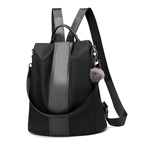 Women Backpack Purse Waterproof Nylon Anti-theft Rucksack Lightweight School Shoulder Bag (Black ...