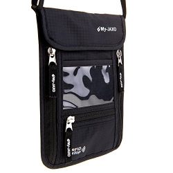 My-JAXO Premium Family Travel Neck Pouch Wallet Safety Passport Holder for Men and Women with RF ...