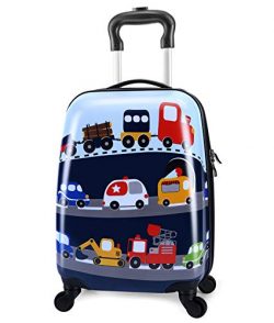 Lttxin cute kids suitcase pull along boys travelling with 4 wheel hard shell 16 inch veholes