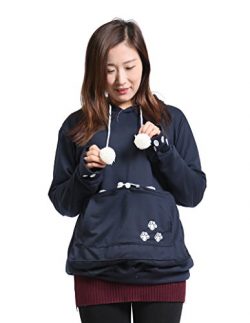 SAIANKE Womens Hoodies Pet Holder Cat Dog Kangaroo Pouch Carriers Pullover, Navy, XL