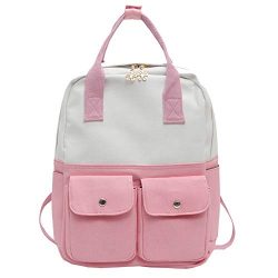 ZOMUSAR Women Students Canvas Hit Color Shoulder Bag Bookbag Tote Backpack Laptop Travel Rucksac ...