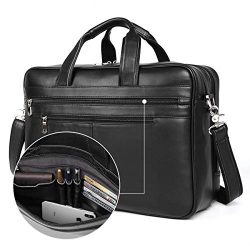 Augus Business Travel Briefcase Genuine Leather Duffel Bags for Men Laptop Bag fits 15.6 inches  ...