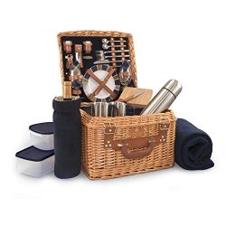 Picnic Time Canterbury English Style Picnic Basket with Deluxe Service for Two, Navy with Plaid