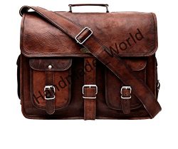 Handmade World Leather Messenger Bag – 16 Inch Briefcase Messenger Bag Brown Leather with  ...