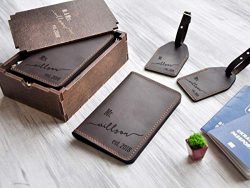 Honeymoon Travel Accessories Mr and Mrs Wedding Gift for Couple Leather Travel Gift SET OF TWO D ...