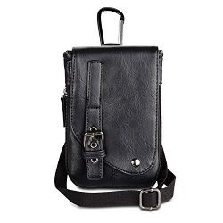 Mens Leather Hip Bag Vertical Cellphone Belt Waist Bag Mini Travel Messager Pouch Crossbody Purs ...