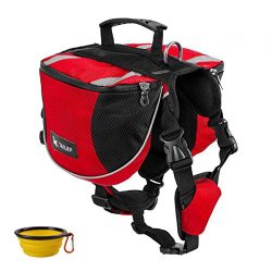 GrayCell Dog Saddlebags Hound Travel Hiking Camping Backpack for Medium Large Dogs (Red,L)