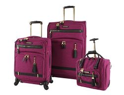 Steve Madden Luggage 3 Piece Softside Spinner Suitcase Set Collection (Peek-A-Boo Purple)
