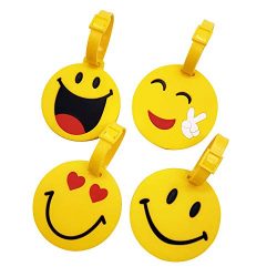 Mziart Cute Emoji Luggage Tags Set of 4, Personalized Smiling Face TSA Travel Bag ID Suitcase La ...