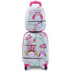 Goplus 2Pc 12″ 16″ Kids Carry On Luggage Set Upright Hard Side Hard Shell Suitcase S ...