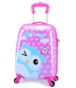 LeLeTian Kids Luggage Cute Animal Owl Hardshell Lightweight Adjustable Handle Rolling Carry On S ...