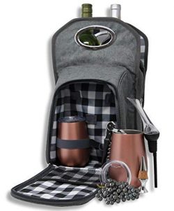 Wine Tote Picnic 6 pc. Travel Set: Wine Bag | Rose Gold Vacuum Insulated Stemless Tumblers & ...