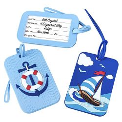 2 Nauical Luggage Tags – Boat Anchor Theme 2 Pack ID Tags For Men Boys – Blue Rubber