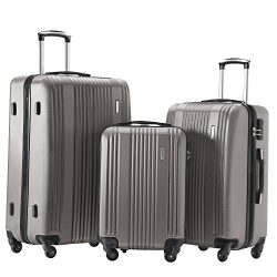 Hard Side Spinner Luggage 3 Piece Set Suitcase Spinner Hard Shell (sliver gray)