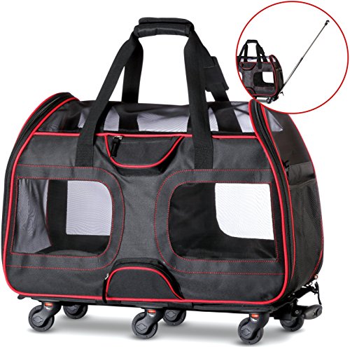 Katziela Airline Approved Pet Carrier with Wheels for Small Dogs and Cats – Removable Flee ...