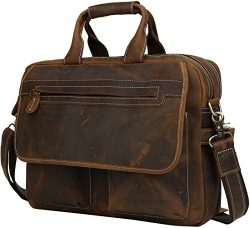 Iswee Mens Leather Messenger Bag 14″ or 16″ or 17″ Laptop Bags Attache Case Vi ...