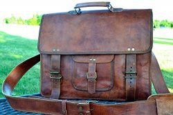 PL 16 Inch Vintage Leather Messenger Bag Briefcase/Fits upto 15.6 Inch Laptop