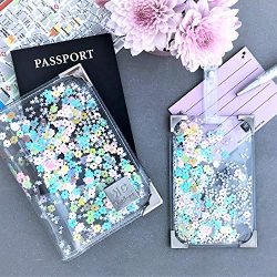 Clear & Rainbow Glitter Passport Holder and Luggage Tag Set for Women, Handmade Colorful Cut ...