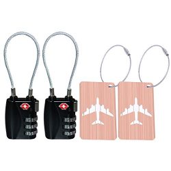 2 Pack TSA Luggage Lock and 2 Pack Aluminium Metal Luggage Tags, Mini Combination Password and S ...