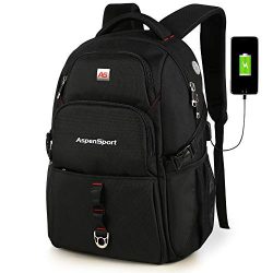 ASPENSPORT Laptop Backpack with USB Charging Port Fit 17 Inch Computer Backpack Water Resistant  ...