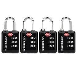 SURE LOCK TSA Approved 3 Digit Luggage Locks With Zinc Alloy Body and Hardened Steel Shackle To  ...