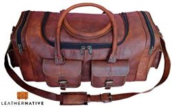 Leather Native New Large Men’s Leather Vintage 22″ Duffle Luggage Weekend Gym Overni ...