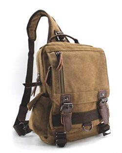 Jiao Miao Canvas Shoulder Backpack Travel Rucksack Sling Bag Cross Body Messenger Bag,180308-Coffee