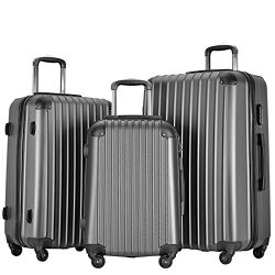 Resena Vertical Stripes 3 Pieces Luggage Sets with Spinner Wheels Lightweight Carry On Suitcase  ...