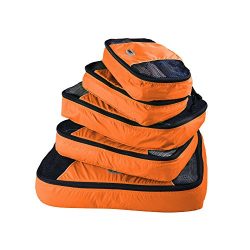 GOX Ultra Light 5 piece Packing Cubes Travel Luggage Organizer 1 Large 2 Medium 2 Small (Orange）