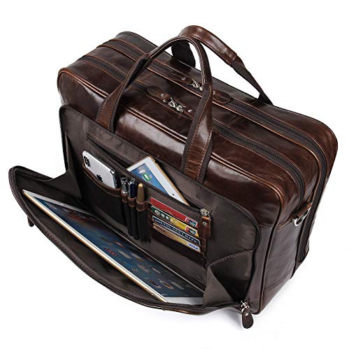 Augus Leather Briefcases for Men, Waterproof Travel Messenger Duffle ...