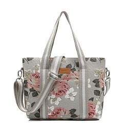 canvaslife Classic Pink Rose Pattern Waterproof Laptop Tote Bag Canvas Laptop Shoulder Messenger ...