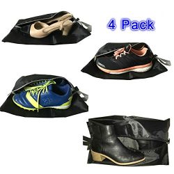 GreEco Travel Shoe Bags Set of 4 Waterproof Nylon With Zipper For Men & Women (Black)